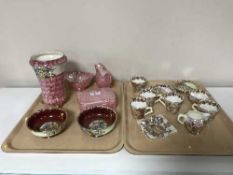 Six pieces of Maling lustre china in pink and red colourways together with a Maling lustre part