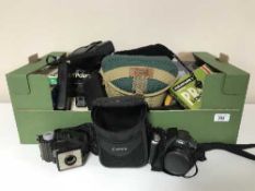 Two boxes of a quantity of modern cameras and camera accessories (qty)