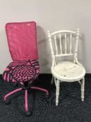 A painted chair and contemporary swivel chair