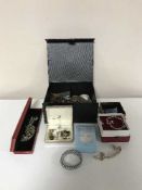 Several boxes containing costume jewellery, pearl necklaces, cufflinks,
