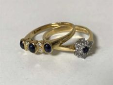 Two 18ct gold sapphire and diamond rings, 6.