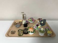 A tray of millefiori and other paperweights,