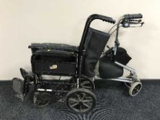 A folding wheelchair and a folding walking aid