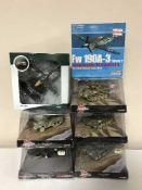 Seven die cast aviation and military vehicles