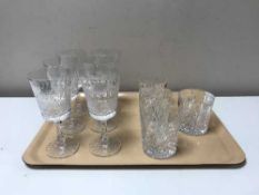 A tray of four Royal Albert Crystal whisky glasses and six wine glasses