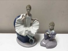 Two Nao figures - Ballerina seated and Girl kneeling