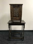 An oak barley twist occasional table and a mahogany coal receiver