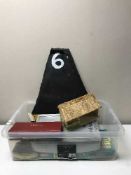 A bucket containing building blocks, Brio train set, toys and games,