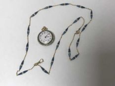 Superb quality 18ct fob set champleve enamel and diamonds with matching 18ct enamel necklace set