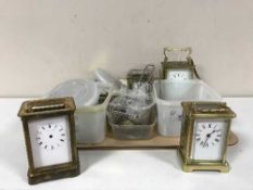 A tray of brass carriage clocks and associated parts - all for restorations.