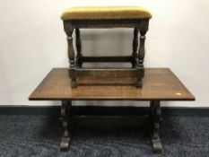 An oak coffee table and a footstool
