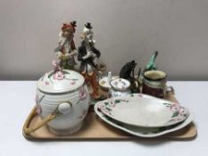 A tray of three pieces of Maling, Sylvac rabbit, two figurines - Clowns,
