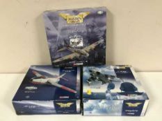 Three boxed Aviation archive die cast planes including a British Aerospace sea harrier,