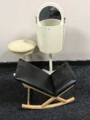 A mid twentieth century cylindrical vanity stand together with matching dressing table stool and