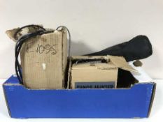 A box of camera tripod, projector,