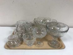 A tray of cut glass and lead crystal bowls, preserve pots,