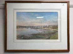 A framed Walter Holmes pastel drawing - Entrance to the River Tyne (view point from North Shields)