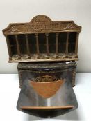 A Sherlock Holmes collection pipe rack together with biscuit tin, chrome fruit bowl,