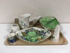 A tray of seven pieces of Maling lustre and two other similar pieces