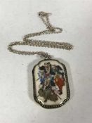 A Japanese satsuma necklace depicting Samurai warriors Meiji period circa.