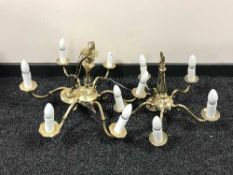 Two brass light fittings