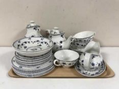 Thirty-three pieces of York Town pattern Royal Doulton dinner china including plates, sauce boat,