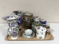 A tray of pair of Masons floral pattern vases, Royal Doulton tubular vase, Italian pottery jug,