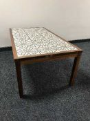 A late twentieth rosewood century tiled coffee table