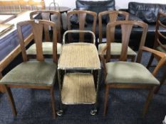 A set of six Meredew teak dining chairs together with gilt two tier trolley