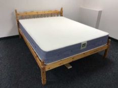 A 4'6 pine bed frame together with a Crafting sleep mattress