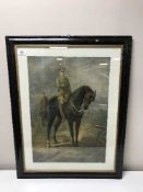 A framed colour print depicting field Marshall Douglas Hague on horseback