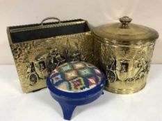 A mahogany magazine rack, pine cracket, oval mirror,