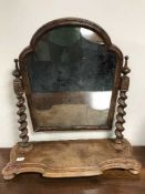 A Victorian mahogany dressing table mirror with barleytwist support