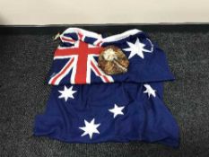 A box of vintage lady's hat together with flag of Australia