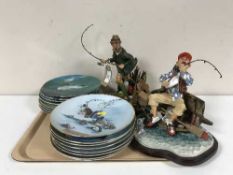 A tray of twelve Danbury Mint collectable fishing plates by Gary Patterson together with two