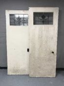 Two painted doors with inset leaded glass panels (2)