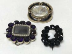 Three Memorium brooches (two in gold mounts)