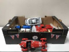 A box of seven large scale die-cast vehicles,