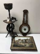 An oak smoker's stand in the form of a spinning wheel,