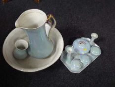 A three-piece lustre ware wash set together with an eight-piece lustre trinket set