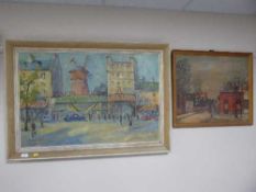 A framed oil on canvas Moulin Rouge signed Maurice and Parisian street scene (2)