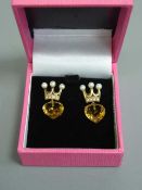 A pair of antique citrine and pearl earrings