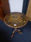 A Victorian mahogany pedestal table with chess board top