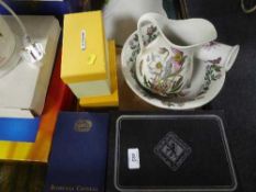A tray of boxed Edinburgh Crystal brandy glasses, Bohemian crystal vase,