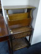 An oak two tier serving table and an oak mag rack