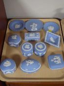 A tray of twelve pieces of Wedgwood jasper ware