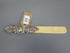 An antique silver mounted ivory letter opener