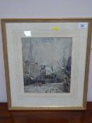 George Horton (1859 - 1950) : Winter, Stoke Newington, watercolour, signed, 29 cm x 23 cm, framed.