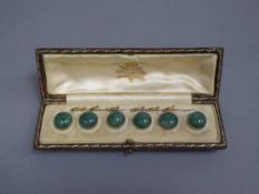 A set of six 15ct gold moss agate studs