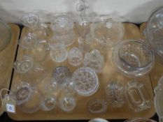 A tray of glass ware - preserve pots, rose bowls, glasses, salts,